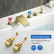 Waterfall tub filler Deck Mount square 5 Hole Bathtub Faucets Set with sprayer and 4.7inch waterfall spout waterfall-tub-filler-5-piece-deck-mount-square-5-hole-bathtub-faucets-set-with-sprayer 