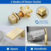 Waterfall tub filler Deck Mount square 5 Hole Bathtub Faucets Set with sprayer and 4.7inch waterfall spout waterfall-tub-filler-5-piece-deck-mount-square-5-hole-bathtub-faucets-set-with-sprayer 
