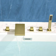 Waterfall tub filler Deck Mount square 5 Hole Bathtub Faucets Set with sprayer and 4.7inch waterfall spout waterfall-tub-filler-5-piece-deck-mount-square-5-hole-bathtub-faucets-set-with-sprayer 