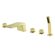 Waterfall tub filler Deck Mount square 5 Hole Bathtub Faucets Set with sprayer and 4.7inch waterfall spout waterfall-tub-filler-5-piece-deck-mount-square-5-hole-bathtub-faucets-set-with-sprayer Brushed Gold / Brass & SUS304 / 17.5*13.4*5.5 inches