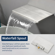 Wide Waterfall Faucet for Vessel Sinks Stainless Steel Single Lever Two Hole Wall Mounted Bathroom Faucet with Brass Connector wide-waterfall-faucet-for-vessel-sinks-stainless-steel-single-lever-two-hole-wall-mounted-bathroom-faucet-with-brass-connector 