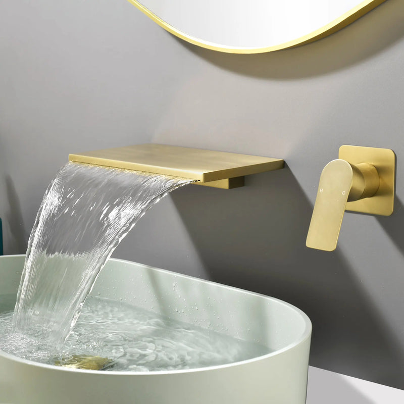Wide Waterfall Faucet for Vessel Sinks Stainless Steel Single Lever Two Hole Wall Mounted Bathroom Faucet with Brass Connector wide-waterfall-faucet-for-vessel-sinks-stainless-steel-single-lever-two-hole-wall-mounted-bathroom-faucet-with-brass-connector 
