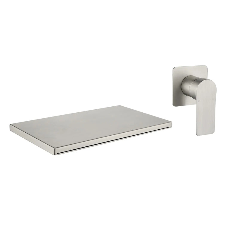Wide Waterfall Faucet for Vessel Sinks Stainless Steel Single Lever Two Hole Wall Mounted Bathroom Faucet with Brass Connector wide-waterfall-faucet-for-vessel-sinks-stainless-steel-single-lever-two-hole-wall-mounted-bathroom-faucet-with-brass-connector 