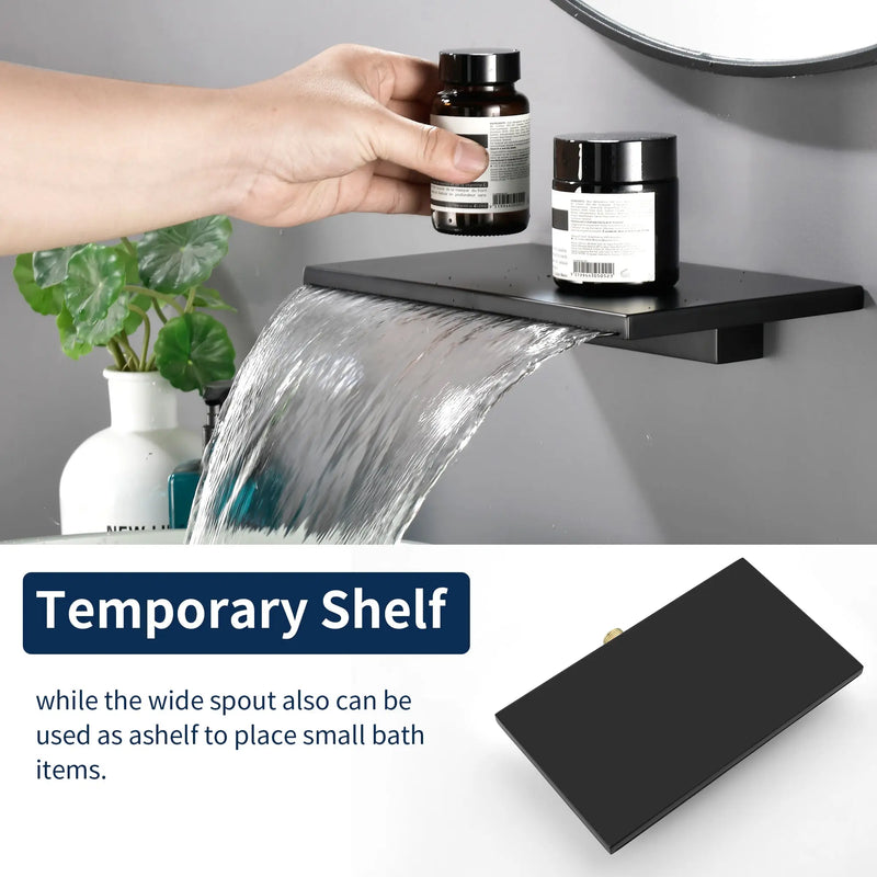 Wide Waterfall Faucet for Vessel Sinks Stainless Steel Single Lever Two Hole Wall Mounted Bathroom Faucet with Brass Connector wide-waterfall-faucet-for-vessel-sinks-stainless-steel-single-lever-two-hole-wall-mounted-bathroom-faucet-with-brass-connector 