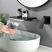 Wide Waterfall Faucet for Vessel Sinks Stainless Steel Single Lever Two Hole Wall Mounted Bathroom Faucet with Brass Connector wide-waterfall-faucet-for-vessel-sinks-stainless-steel-single-lever-two-hole-wall-mounted-bathroom-faucet-with-brass-connector Matte Black / Brass & SUS304 / 12.99*8.07*3.74inches