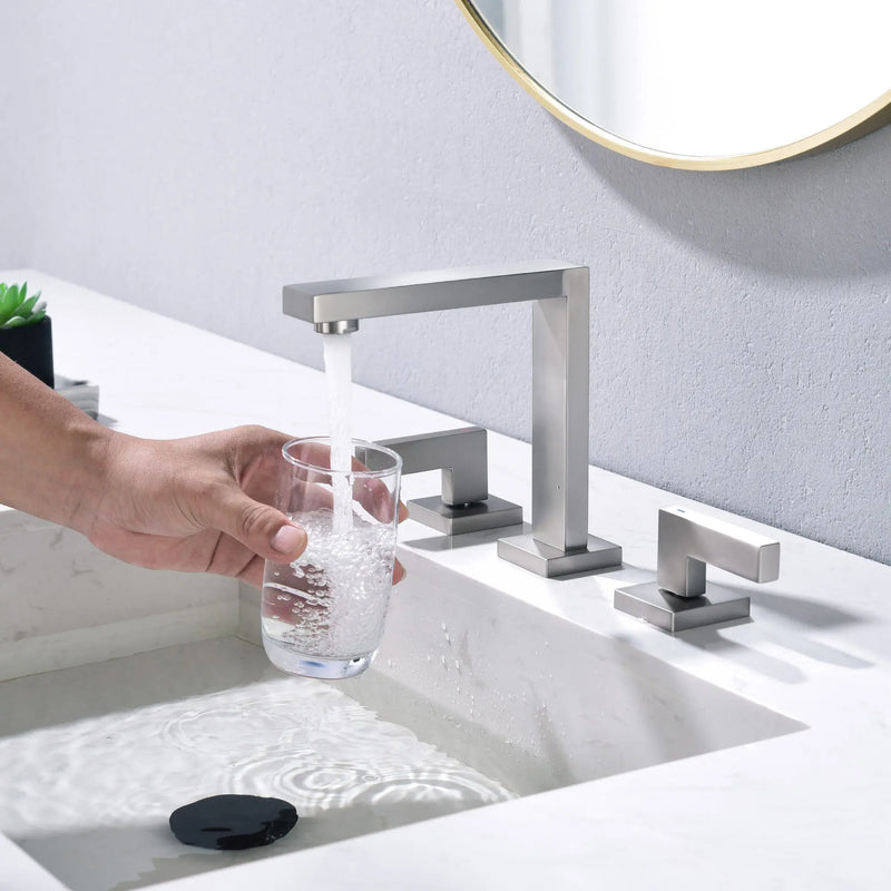 Widespread Bathroom Faucet 3 Hole 2-lever Vanity Faucet with Supply Hoses SUS 304 Stainless Steel bathroom-faucet-widespread-bathroom-faucet-3-hole-vanity-faucet-with-supply-hoses-sus-304-stainless-steel 