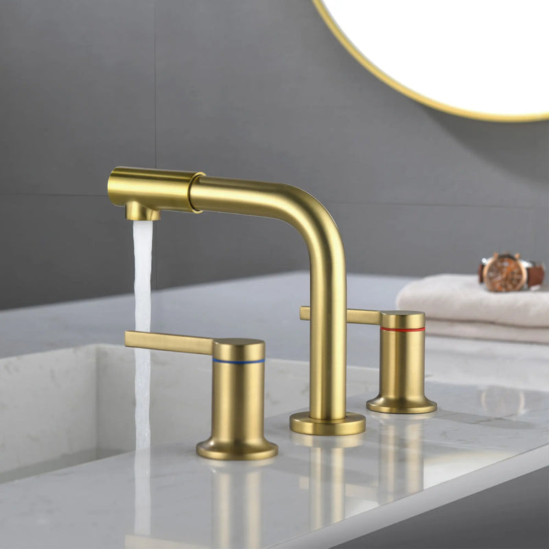Widespread Bathroom Faucet with 360 Degree Swivel Nozzle and Spout 2 Unique Knob Handles Bathroom Sink Faucet 3 Hole 360-swivel-widespread-bathroom-faucet 