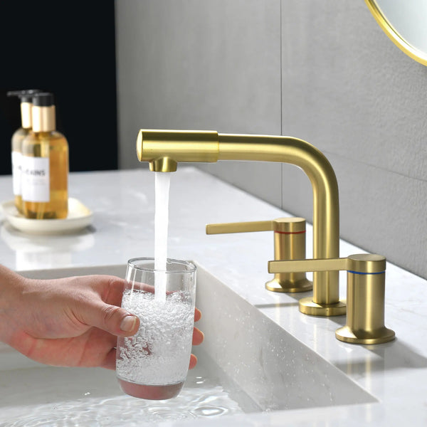 Widespread Bathroom Faucet with 360 Degree Swivel Nozzle and Spout 2 Unique Knob Handles Bathroom Sink Faucet 3 Hole 360-swivel-widespread-bathroom-faucet 