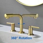 Widespread Bathroom Faucet with 360 Degree Swivel Nozzle and Spout 2 Unique Knob Handles Bathroom Sink Faucet 3 Hole 360-swivel-widespread-bathroom-faucet 