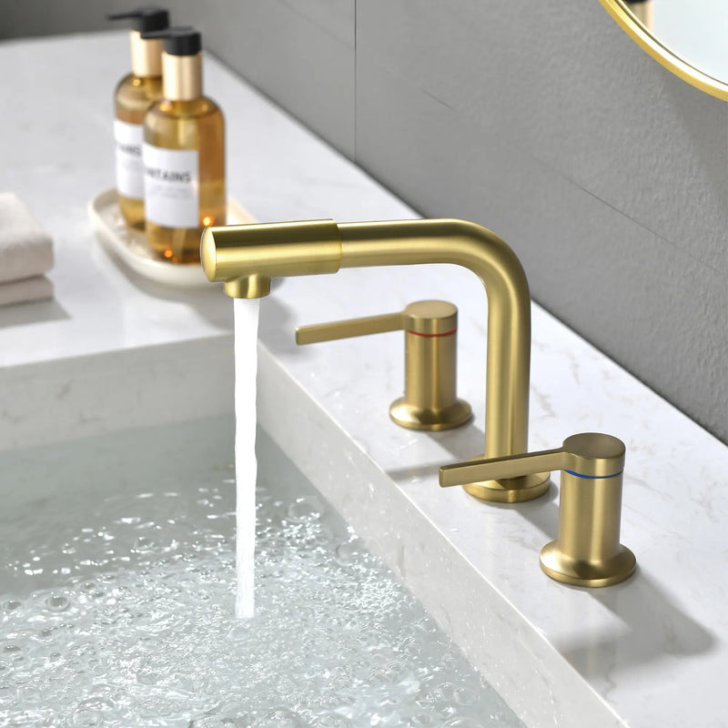 Widespread Bathroom Faucet with 360 Degree Swivel Nozzle and Spout 2 Unique Knob Handles Bathroom Sink Faucet 3 Hole 360-swivel-widespread-bathroom-faucet 