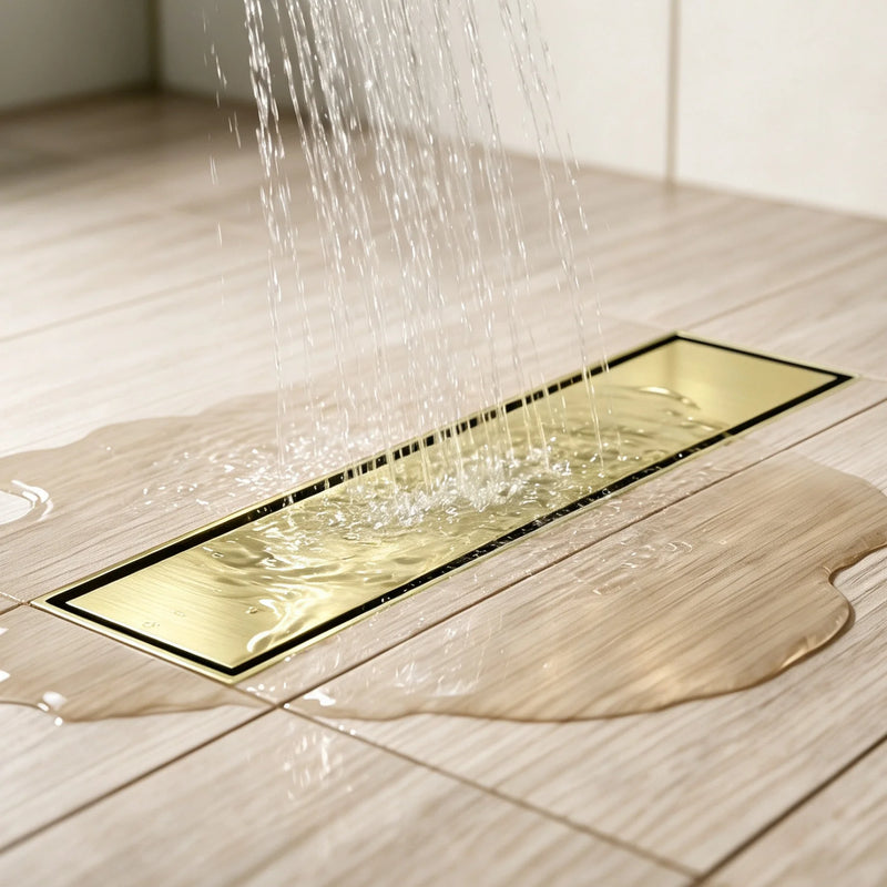 12 Inch Stainless Steel Linear Shower Drain, Rectangle Bathroom Floor Drain – Matte Black, Brushed Nickel & Brushed Gold