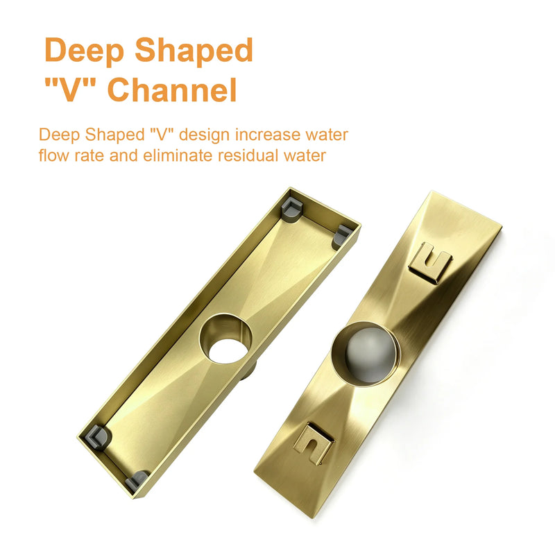 12 Inch Stainless Steel Linear Shower Drain, Rectangle Bathroom Floor Drain – Matte Black, Brushed Nickel & Brushed Gold