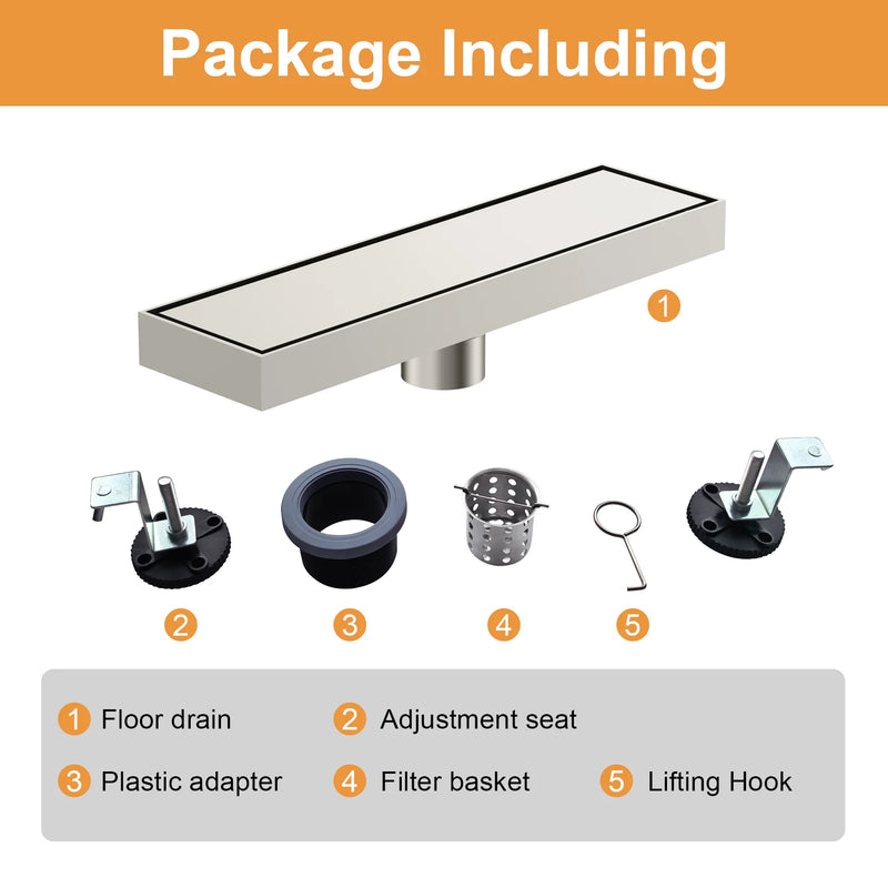 12 Inch Stainless Steel Linear Shower Drain, Rectangle Bathroom Floor Drain – Matte Black, Brushed Nickel & Brushed Gold