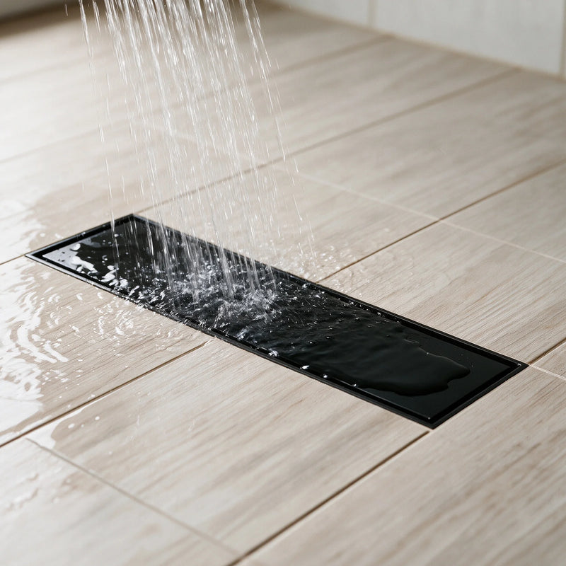 12 Inch Stainless Steel Linear Shower Drain, Rectangle Bathroom Floor Drain – Matte Black, Brushed Nickel & Brushed Gold