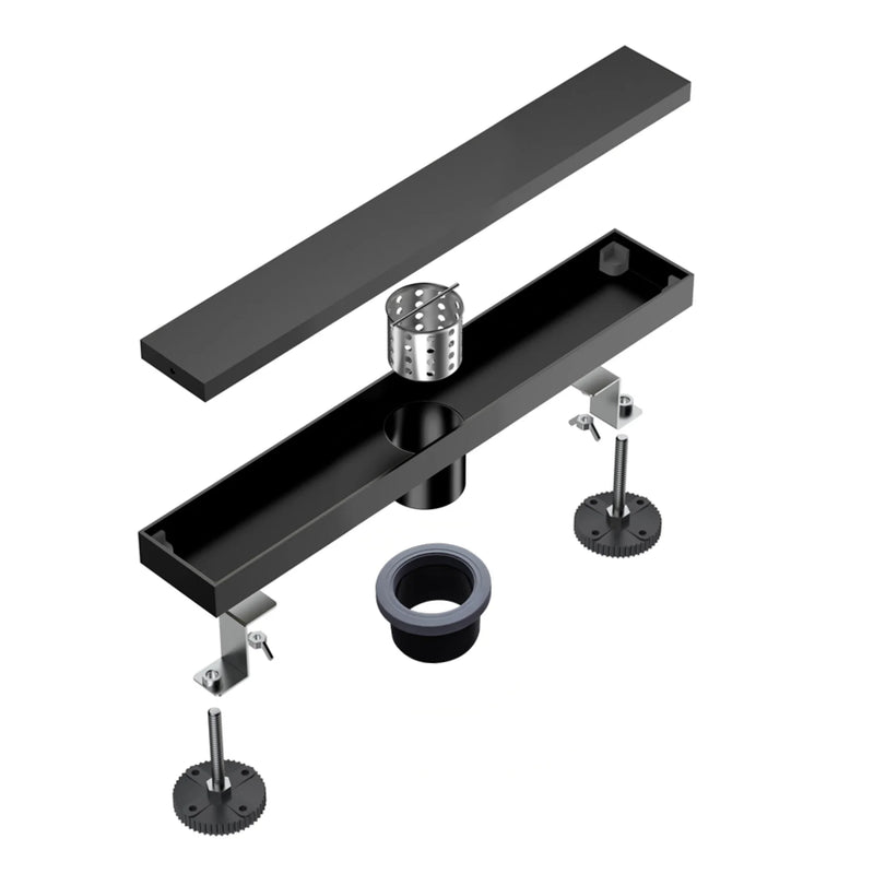 12 Inch Stainless Steel Linear Shower Drain, Rectangle Bathroom Floor Drain – Matte Black, Brushed Nickel & Brushed Gold