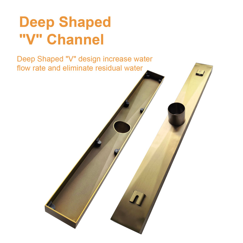 24-inch Rectangular Bathroom Floor Drain 304 Stainless Steel Long Shower Drain with Cover