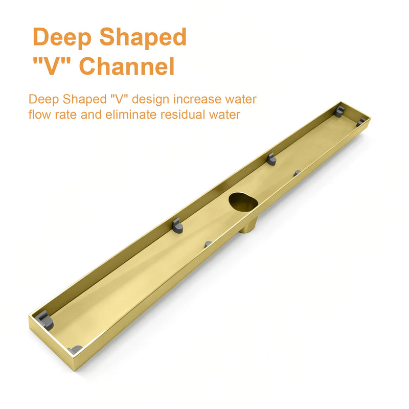 32 Inch Stainless Steel Rectangle Linear Shower Drain for Bathroom – Matte Black, Brushed Nickel & Brushed Gold