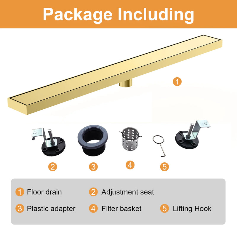 32 Inch Stainless Steel Rectangle Linear Shower Drain for Bathroom – Matte Black, Brushed Nickel & Brushed Gold