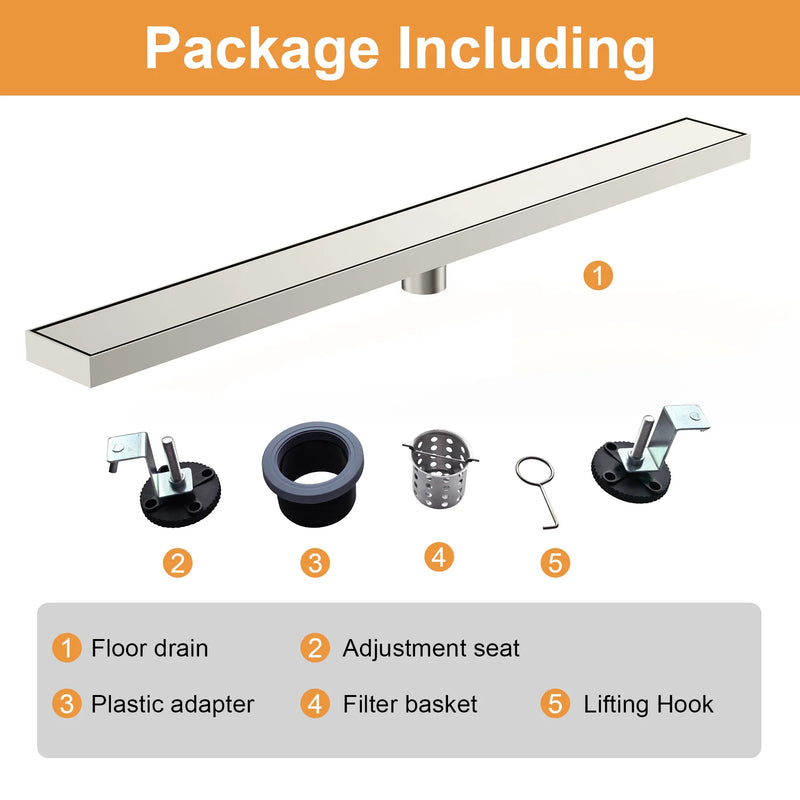 32 Inch Stainless Steel Rectangle Linear Shower Drain for Bathroom – Matte Black, Brushed Nickel & Brushed Gold