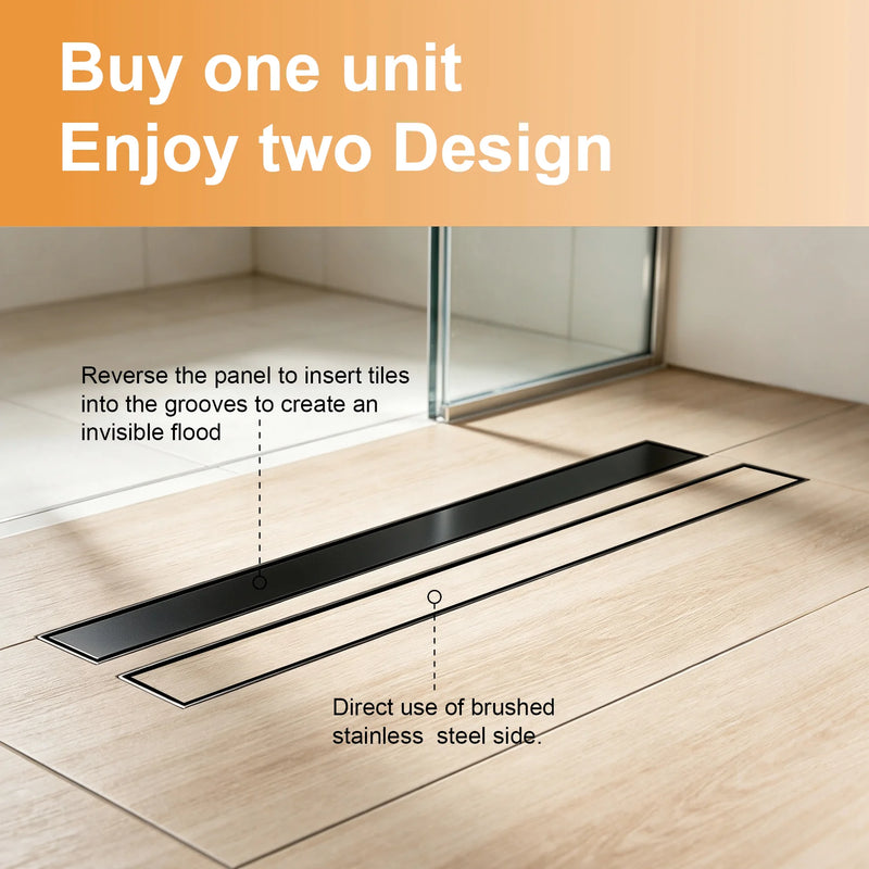 32 Inch Stainless Steel Rectangle Linear Shower Drain for Bathroom – Matte Black, Brushed Nickel & Brushed Gold