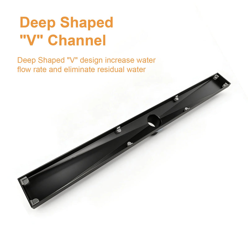 32 Inch Stainless Steel Rectangle Linear Shower Drain for Bathroom – Matte Black, Brushed Nickel & Brushed Gold