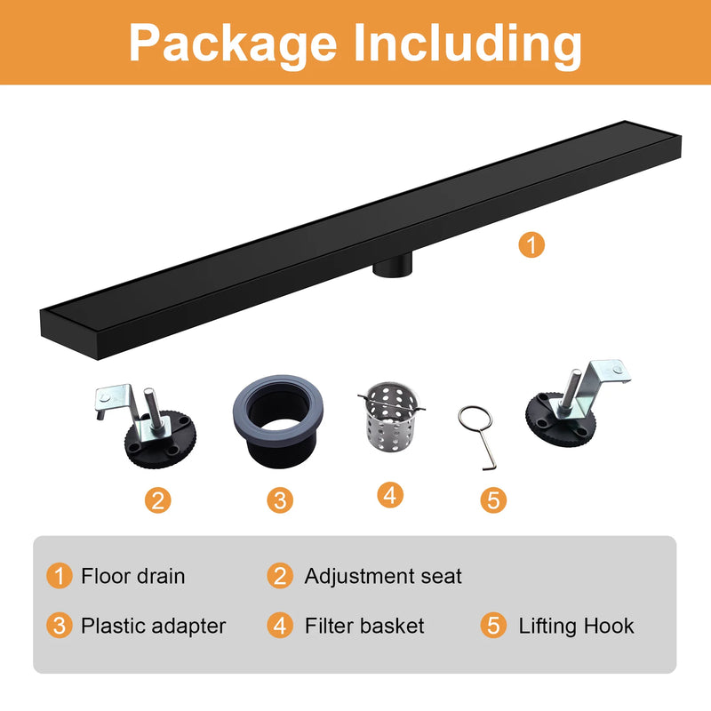 32 Inch Stainless Steel Rectangle Linear Shower Drain for Bathroom – Matte Black, Brushed Nickel & Brushed Gold