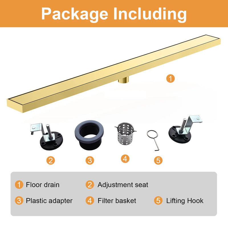 36 Inch Stainless Steel Shower Drain, Modern Linear Floor Drain for Bathroom – Matte Black, Brushed Nickel & Brushed Gold