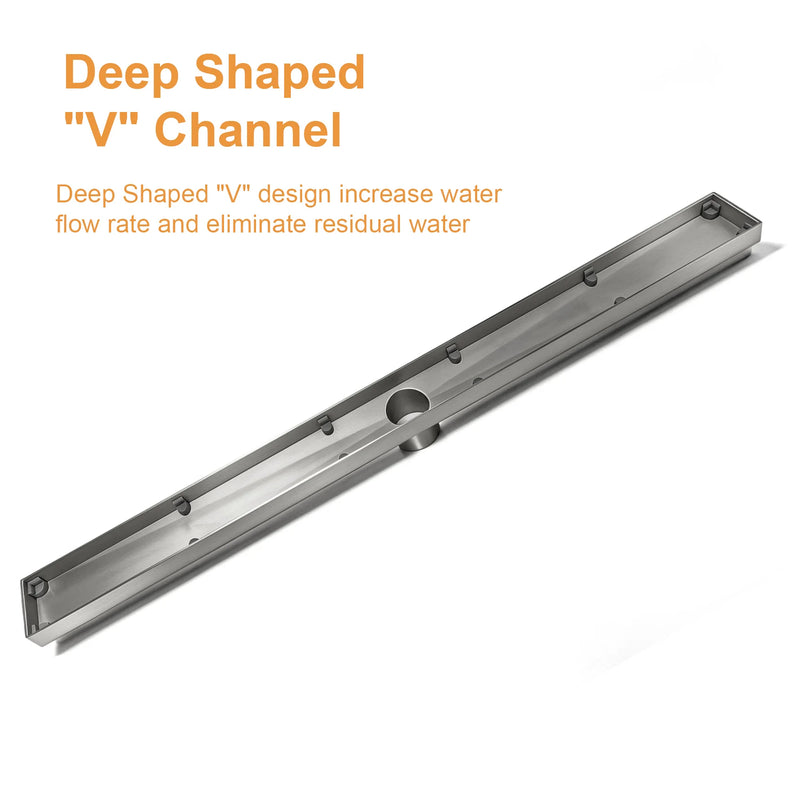 36 Inch Stainless Steel Shower Drain, Modern Linear Floor Drain for Bathroom – Matte Black, Brushed Nickel & Brushed Gold