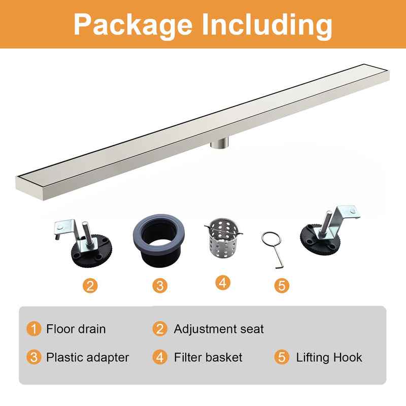 36 Inch Stainless Steel Shower Drain, Modern Linear Floor Drain for Bathroom – Matte Black, Brushed Nickel & Brushed Gold