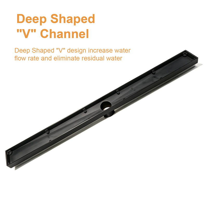 36 Inch Stainless Steel Shower Drain, Modern Linear Floor Drain for Bathroom – Matte Black, Brushed Nickel & Brushed Gold