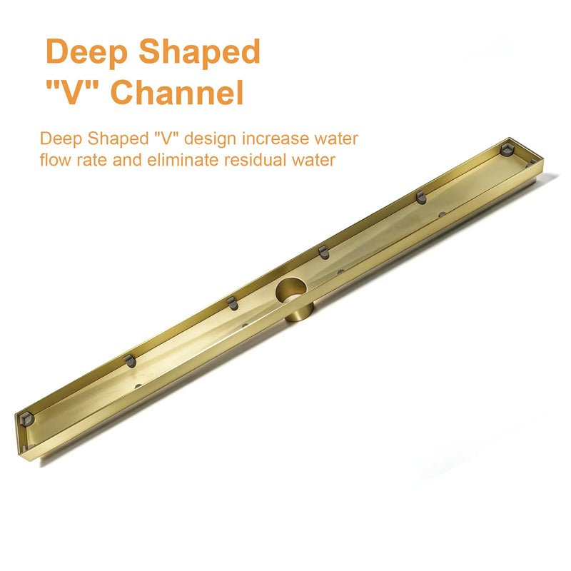 40 Inch Stainless Steel Rectangle Shower Drain, Linear Shower Floor Drain for Bathroom – Matte Black, Brushed Nickel & Brushed Gold