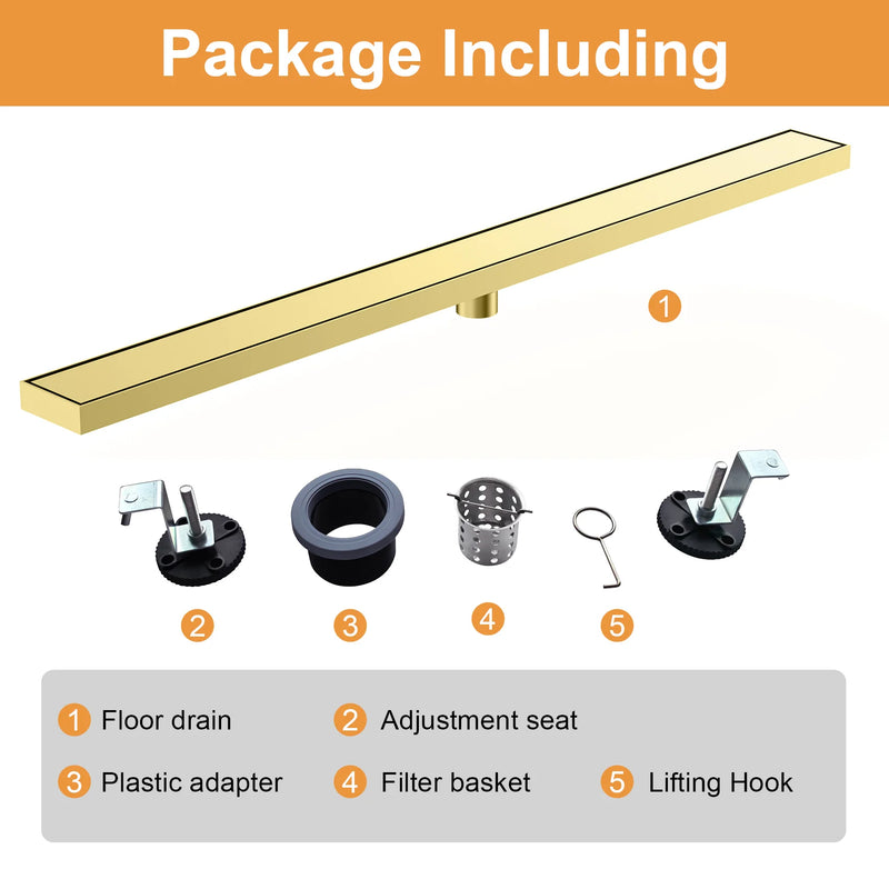 40 Inch Stainless Steel Rectangle Shower Drain, Linear Shower Floor Drain for Bathroom – Matte Black, Brushed Nickel & Brushed Gold