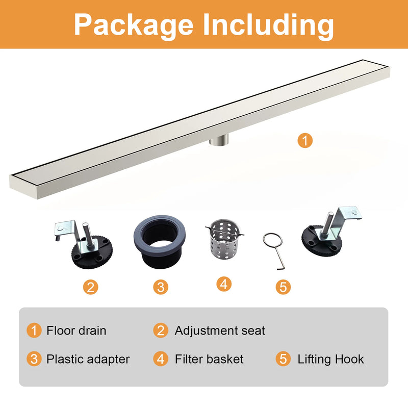 40 Inch Stainless Steel Rectangle Shower Drain, Linear Shower Floor Drain for Bathroom – Matte Black, Brushed Nickel & Brushed Gold
