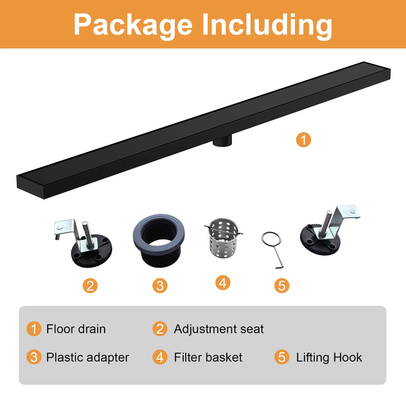 40 Inch Stainless Steel Rectangle Shower Drain, Linear Shower Floor Drain for Bathroom – Matte Black, Brushed Nickel & Brushed Gold