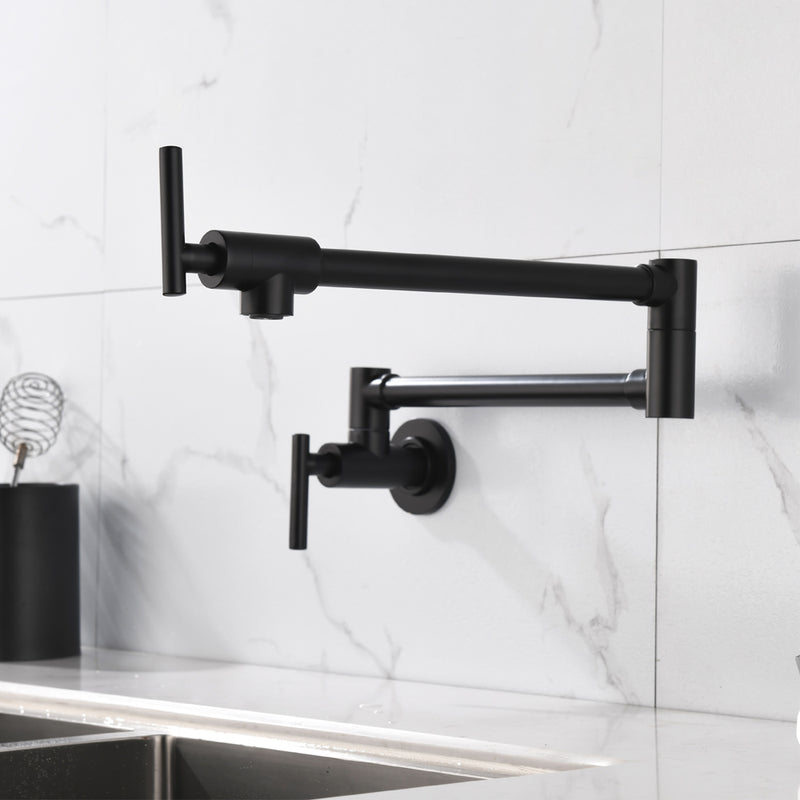 Pot Filler Faucet Wall Mount, Folding Kitchen Faucet Brass Double Joint Swing Arm, Two Handle Single Hole