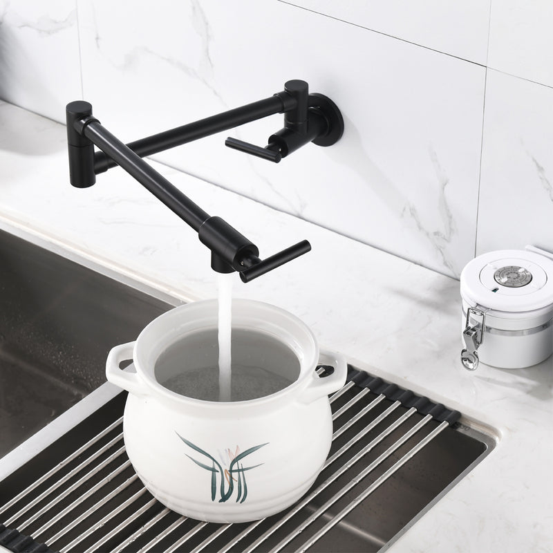 Pot Filler Faucet Wall Mount, Folding Kitchen Faucet Brass Double Joint Swing Arm, Two Handle Single Hole