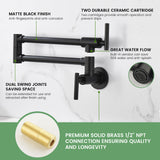 Pot Filler Faucet Wall Mount, Folding Kitchen Faucet Brass Double Joint Swing Arm, Two Handle Single Hole