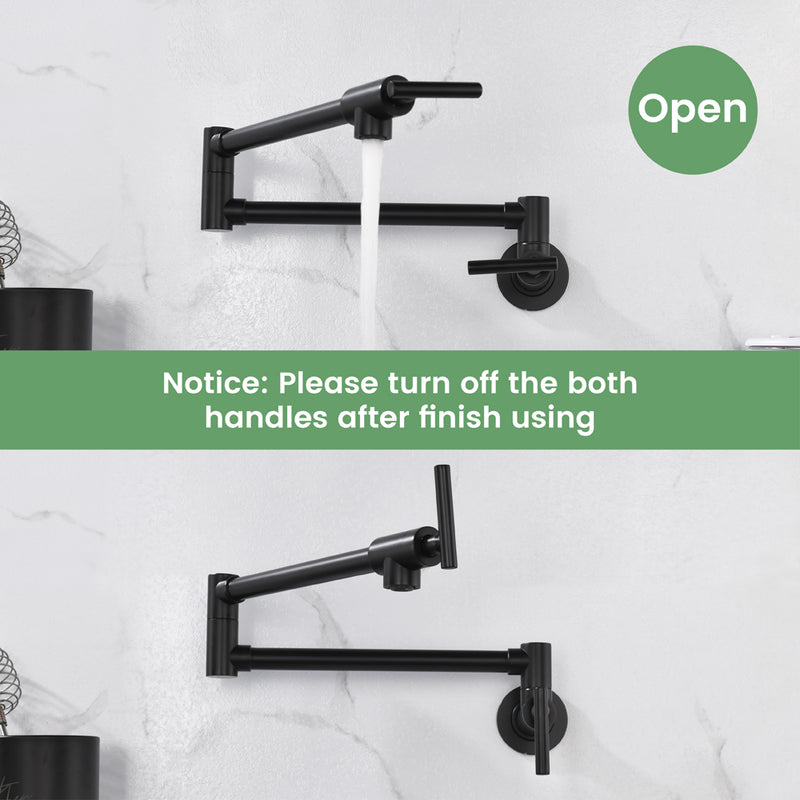 Pot Filler Faucet Wall Mount, Folding Kitchen Faucet Brass Double Joint Swing Arm, Two Handle Single Hole