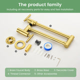 Pot Filler Faucet Wall Mount, Folding Kitchen Faucet Brass Double Joint Swing Arm, Two Handle Single Hole