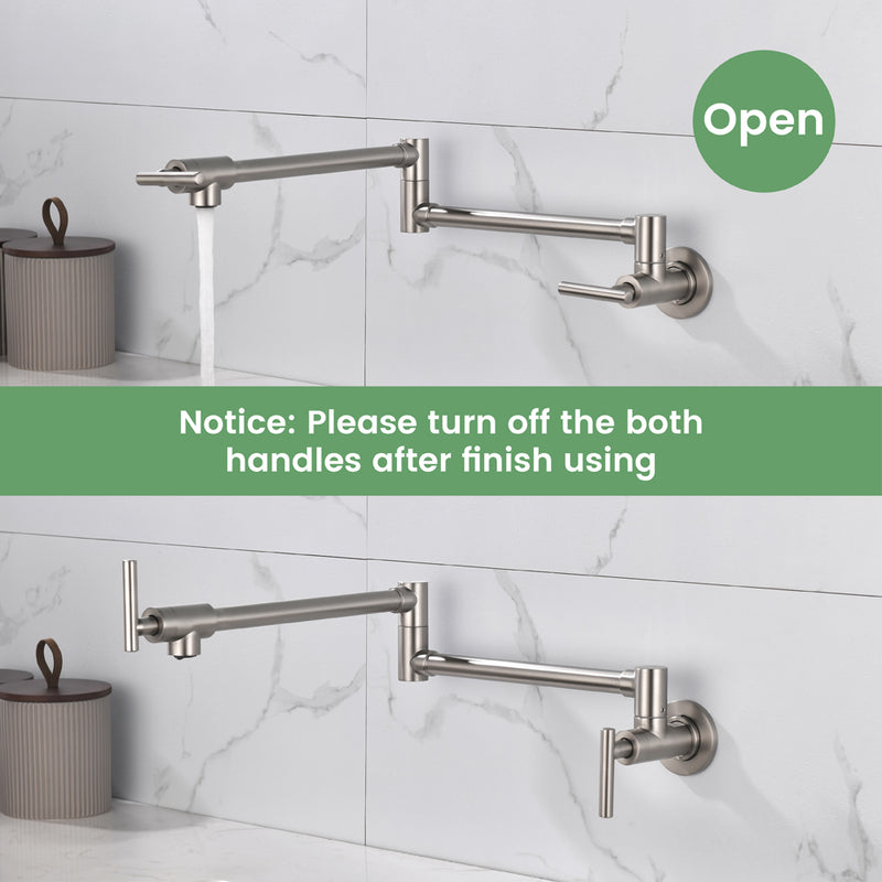 Pot Filler Faucet Wall Mount, Folding Kitchen Faucet Brass Double Joint Swing Arm, Two Handle Single Hole