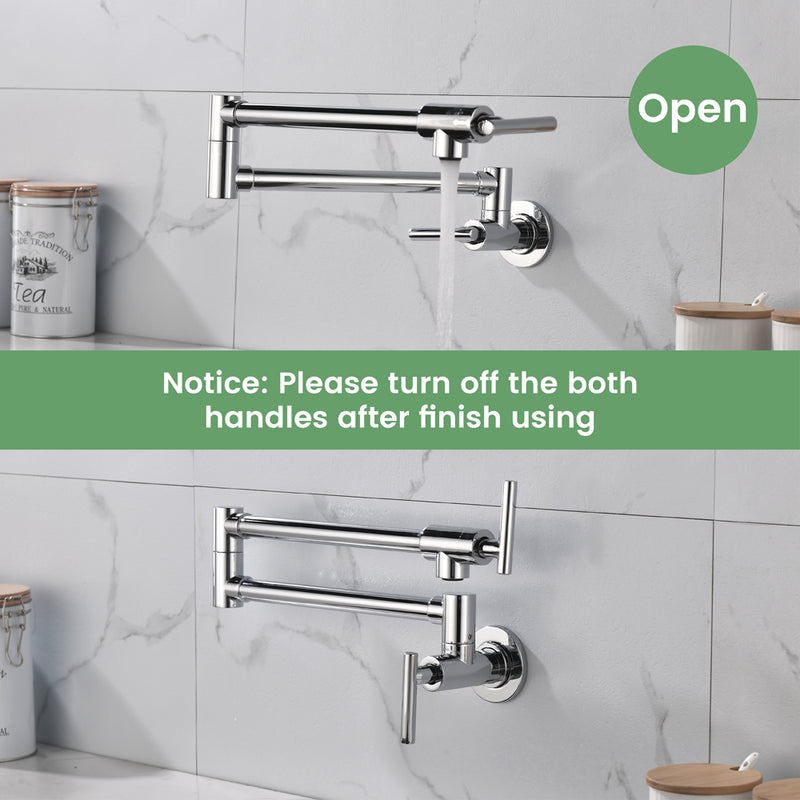 Pot Filler Faucet Wall Mount, Folding Kitchen Faucet Brass Double Joint Swing Arm, Two Handle Single Hole