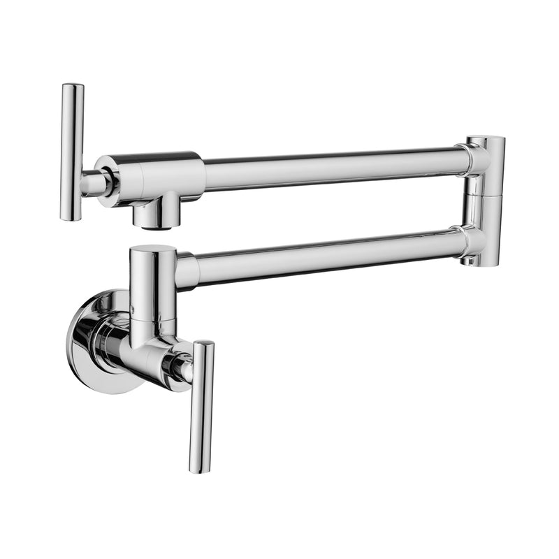 Pot Filler Faucet Wall Mount, Folding Kitchen Faucet Brass Double Joint Swing Arm, Two Handle Single Hole