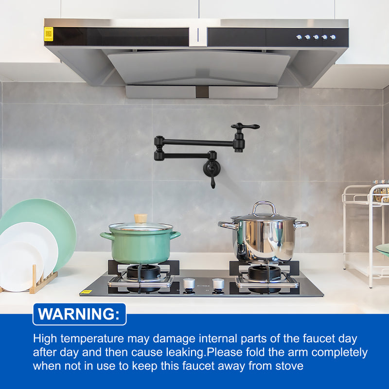 Pot Filler Faucet Wall Mount Brass Faucets Kitchen Commercial Faucet Folding Kitchen Faucet Lead-Free Restaurant Faucets 2 Handles Double Joint Swing Arm Faucet