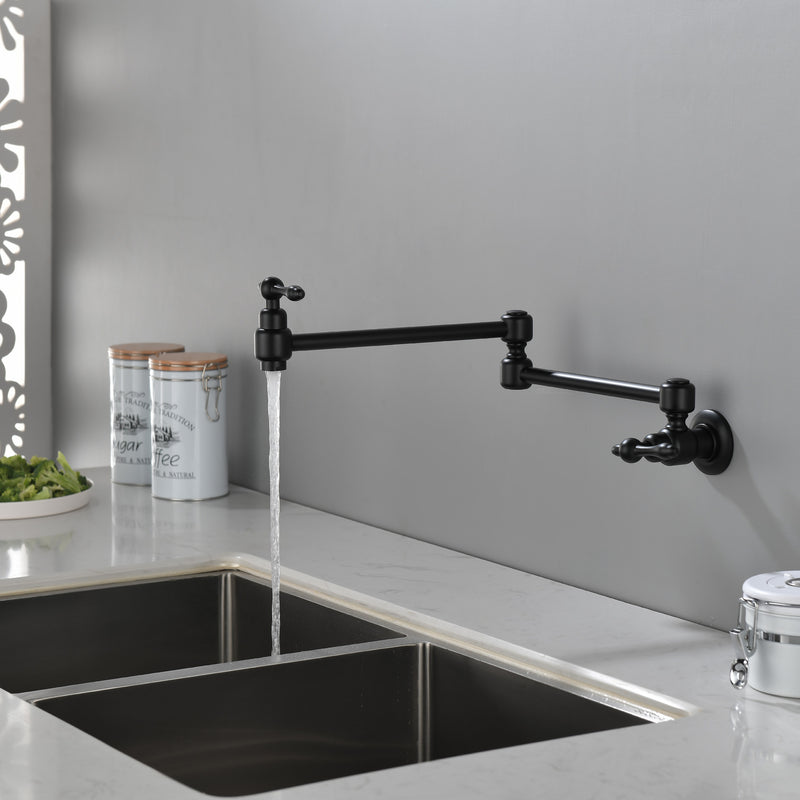 Pot Filler Faucet Wall Mount Brass Faucets Kitchen Commercial Faucet Folding Kitchen Faucet Lead-Free Restaurant Faucets 2 Handles Double Joint Swing Arm Faucet