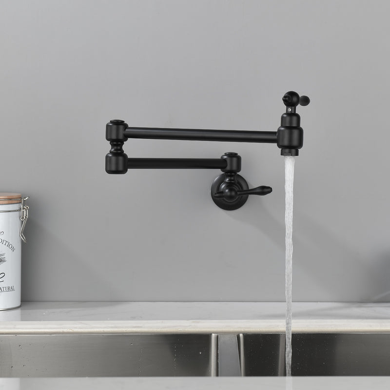 Pot Filler Faucet Wall Mount Brass Faucets Kitchen Commercial Faucet Folding Kitchen Faucet Lead-Free Restaurant Faucets 2 Handles Double Joint Swing Arm Faucet