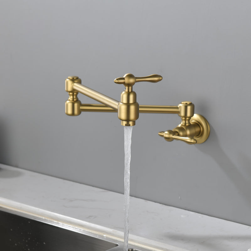 Pot Filler Faucet Wall Mount Brass Faucets Kitchen Commercial Faucet Folding Kitchen Faucet Lead-Free Restaurant Faucets 2 Handles Double Joint Swing Arm Faucet
