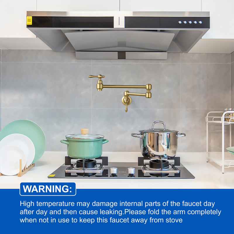 Pot Filler Faucet Wall Mount Brass Faucets Kitchen Commercial Faucet Folding Kitchen Faucet Lead-Free Restaurant Faucets 2 Handles Double Joint Swing Arm Faucet