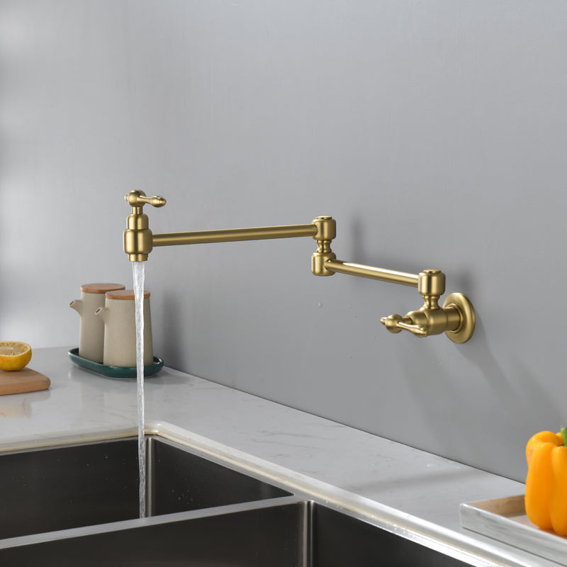 Pot Filler Faucet Wall Mount Brass Faucets Kitchen Commercial Faucet Folding Kitchen Faucet Lead-Free Restaurant Faucets 2 Handles Double Joint Swing Arm Faucet