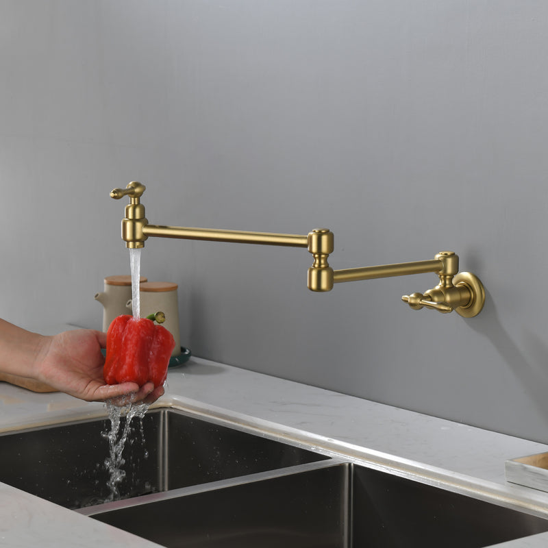 Pot Filler Faucet Wall Mount Brass Faucets Kitchen Commercial Faucet Folding Kitchen Faucet Lead-Free Restaurant Faucets 2 Handles Double Joint Swing Arm Faucet