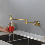 Pot Filler Faucet Wall Mount Brass Faucets Kitchen Commercial Faucet Folding Kitchen Faucet Lead-Free Restaurant Faucets 2 Handles Double Joint Swing Arm Faucet